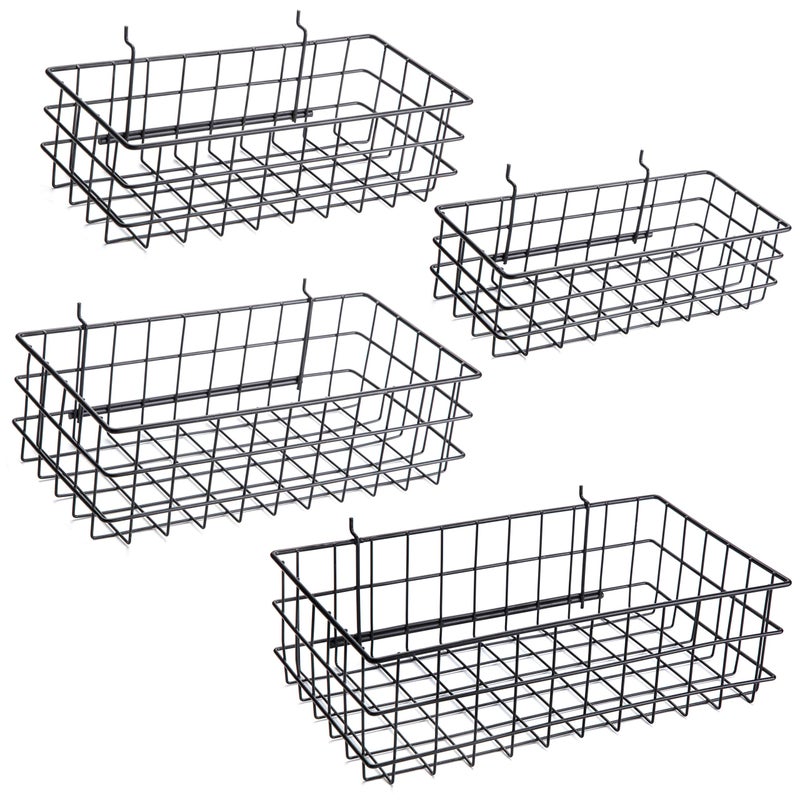 Right Arrange Pegboard Baskets, Set of 4 Black - Hooks to Any Peg Board - Pegboard Accessories, Square Style Wire Shelf Baskets - Organize Tools, Workbench, Garage Storage - Wall Organizer Attachments - Image 1